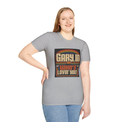 T-Shirt — "Gary, I'm Who's Lovin' You?" Retro Rainbow Design - Pride Month