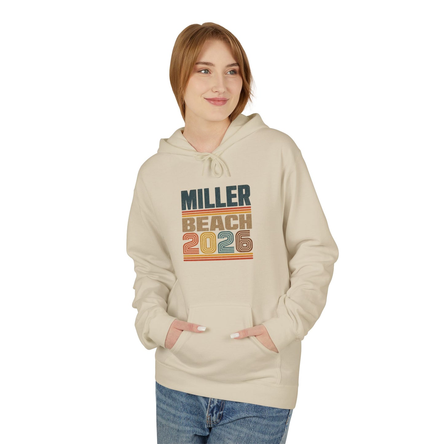 Miller Beach 2026 Retro Hoodie — Vintage Striped Vacation Pullover