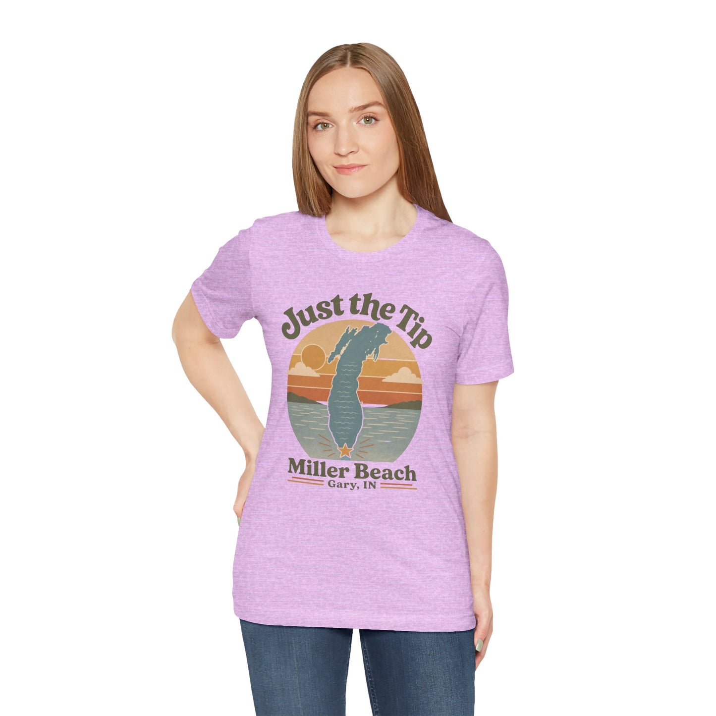 Just the Tip 2026 Design Miller Beach Tee  — Retro Lake Michigan Sunset T‑Shirt
