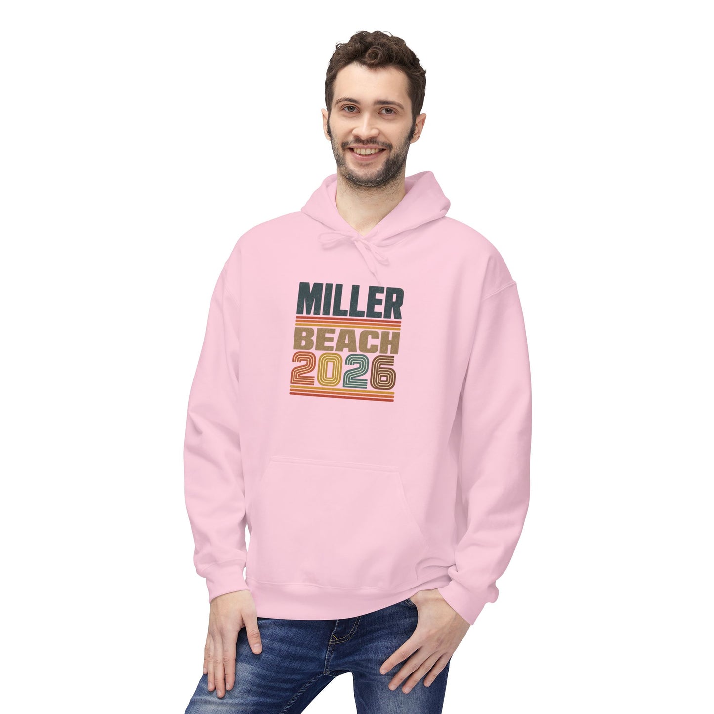 Miller Beach 2026 Retro Hoodie — Vintage Striped Vacation Pullover