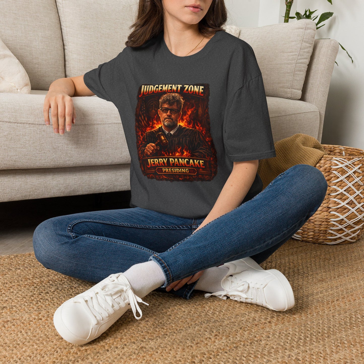 Judgement Zone T-Shirt — ‘Judgement Zone’ Retro Flame Graphic Tee (Jerry Pancake)
