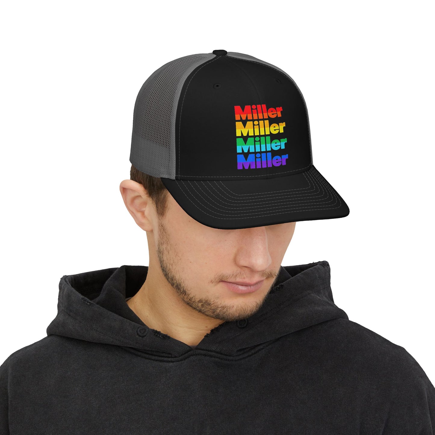 Rainbow 'Miller' Trucker Hat — Personalized Pride Snapback Cap