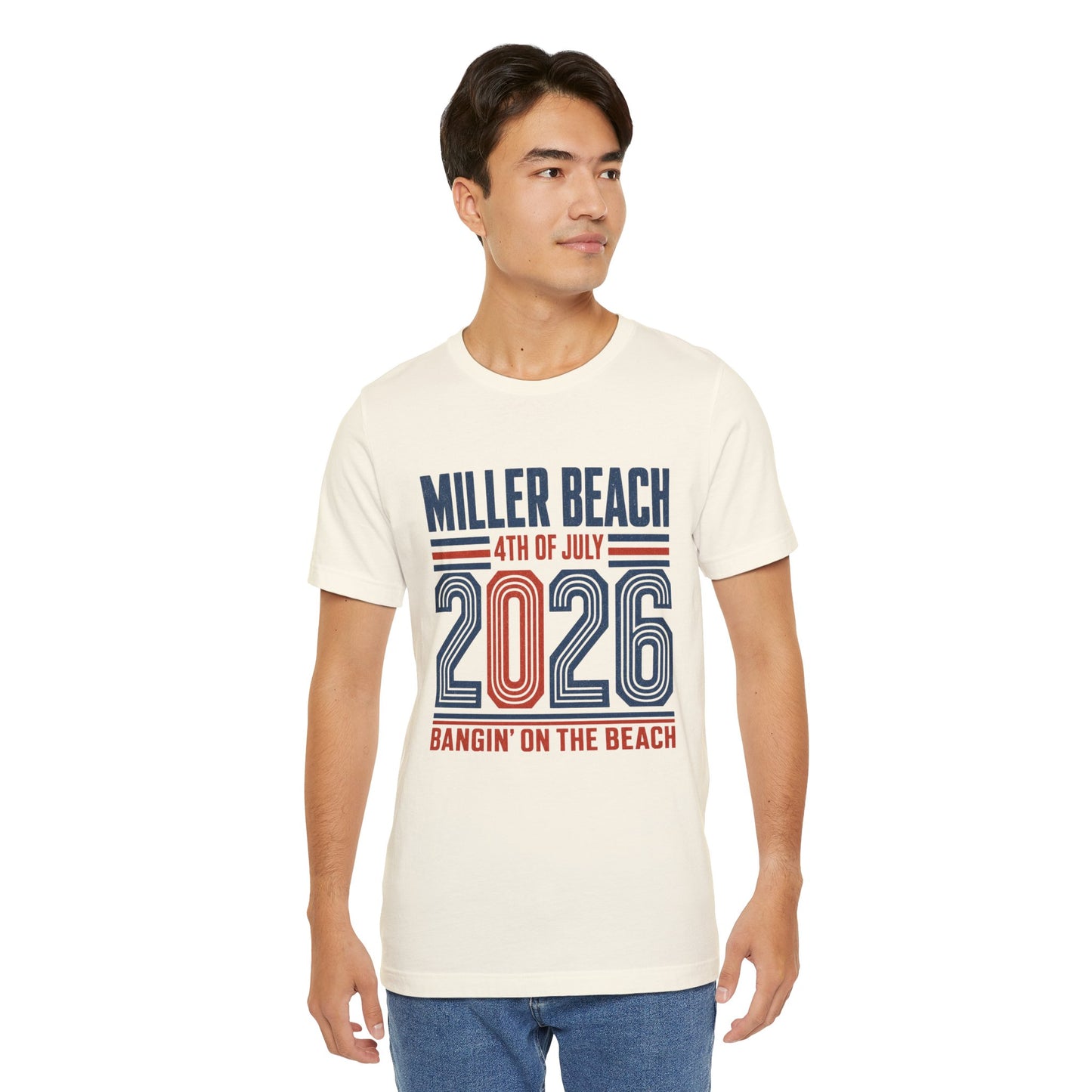 4th of July 2026 T-Shirt — Miller Beach 'Bangin' on the Beach' Patriotic Tee