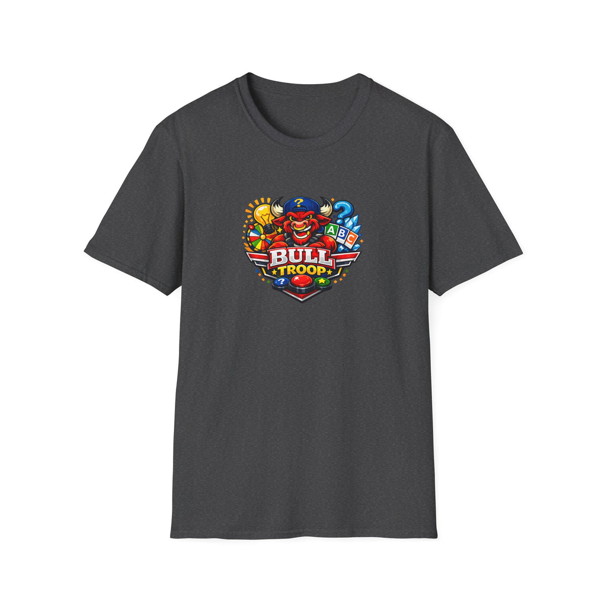 Bull Troop All In Jest Trivia Team T-Shirt — Colorful Mascot Logo Tee