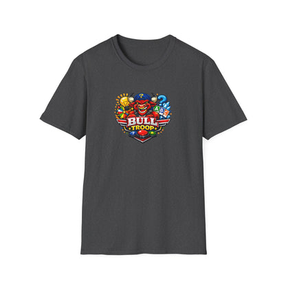 Bull Troop All In Jest Trivia Team T-Shirt — Colorful Mascot Logo Tee