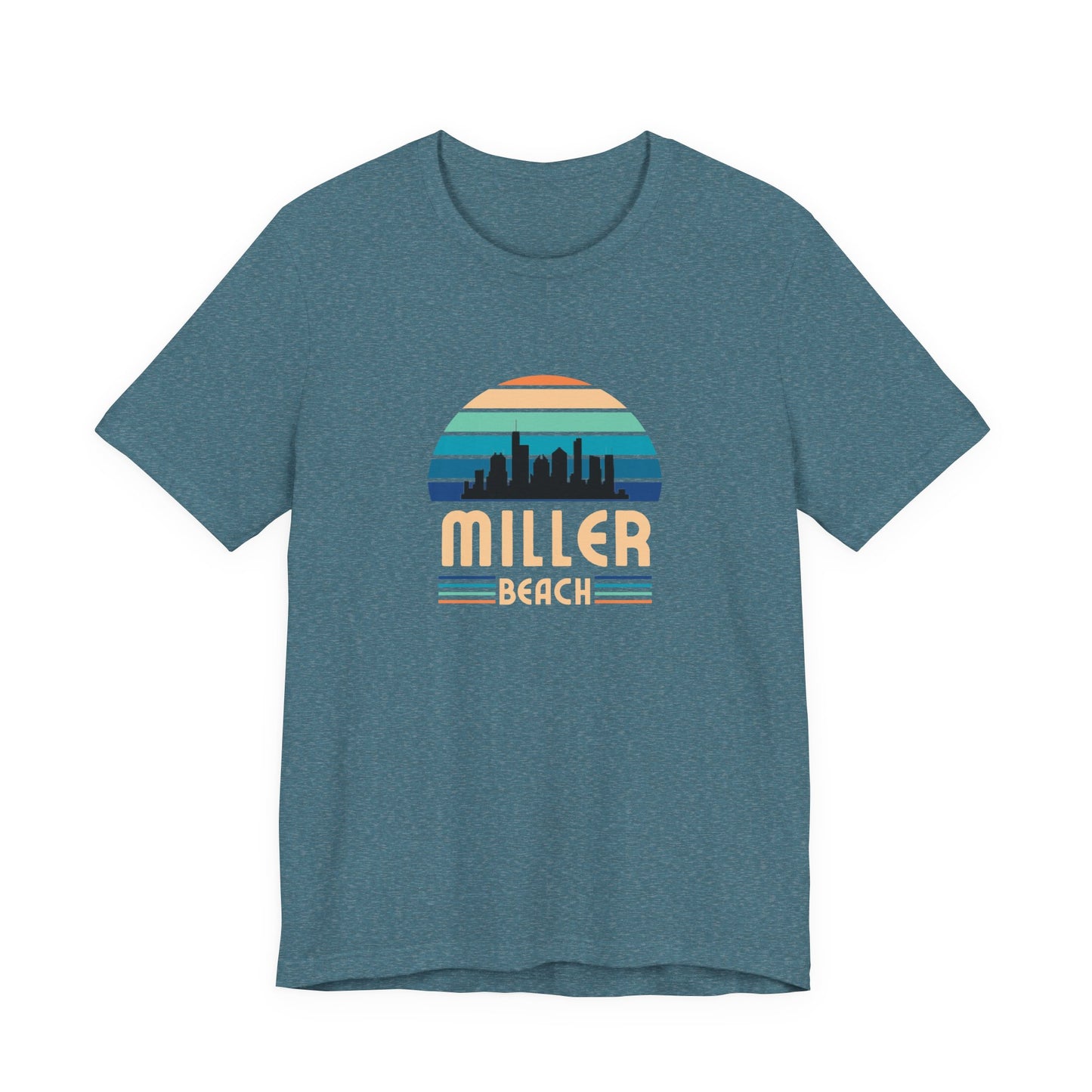 Miller Beach Retro Sunset Tee - Chicago Skyline