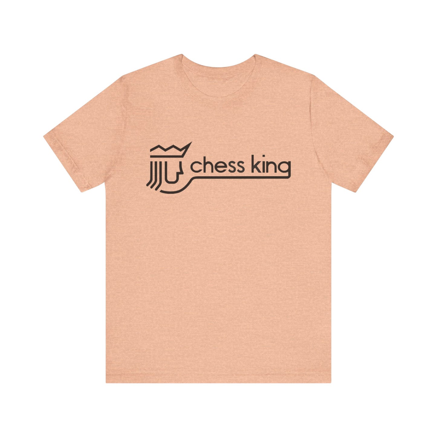 A unisex jersey short sleeve tee from Printify, featuring the Chess King 1980's Clothing Store Logo with a black, stylized king chess piece and the words "Chess King" on a blue background, reminiscent of retro 80s fashion.