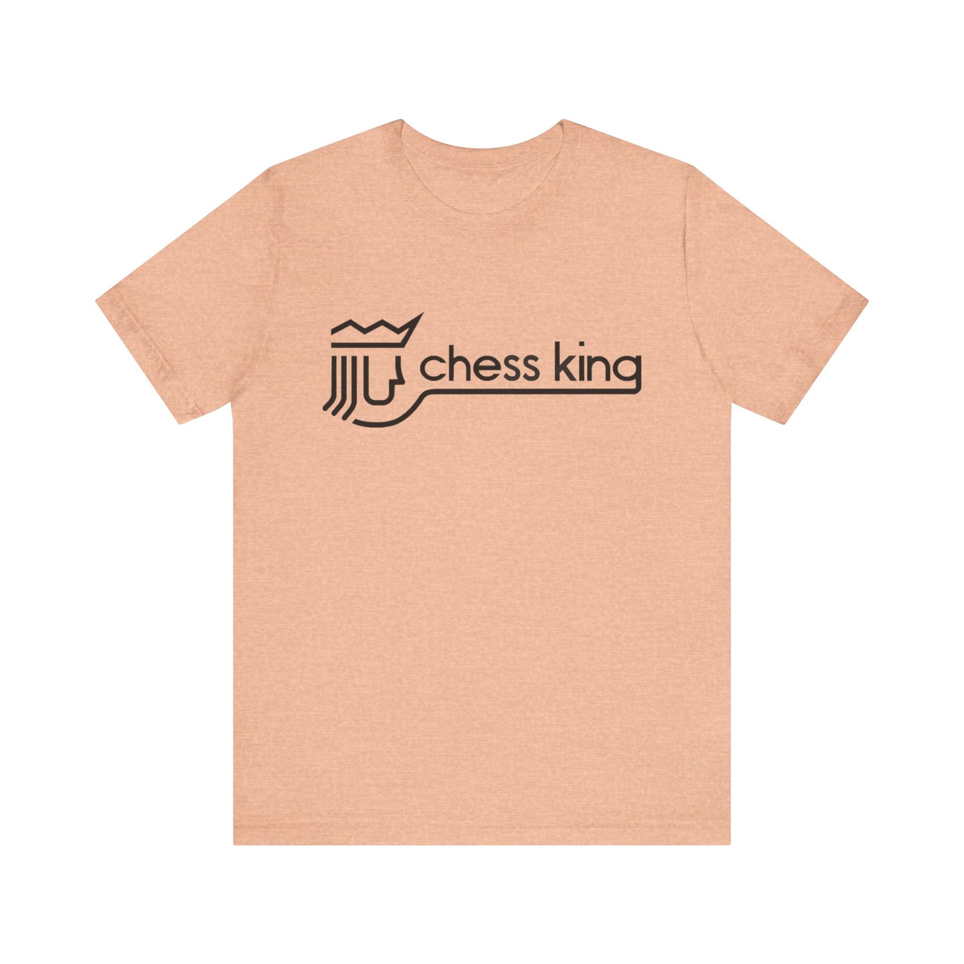 A unisex jersey short sleeve tee from Printify, featuring the Chess King 1980's Clothing Store Logo with a black, stylized king chess piece and the words "Chess King" on a blue background, reminiscent of retro 80s fashion.