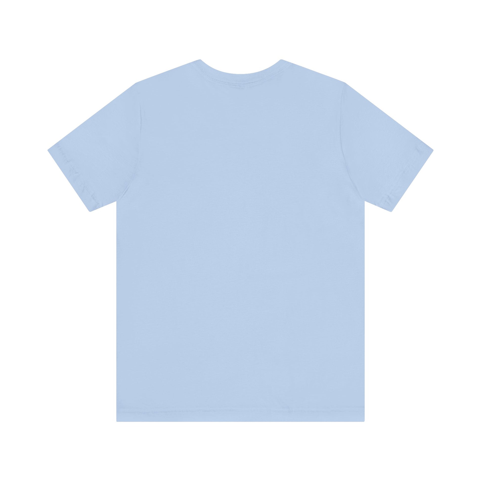 Introducing the Hegewisch Records - Retro 1980s Unisex Jersey Short Sleeve Tee by Printify: This light blue T-shirt features a central printed design with a monochromatic illustration of a stylized cartoon character with large eyes, holding or playing a vinyl record. Above the character, the text reads "Hegewisch Records" – an ideal choice for music lovers.