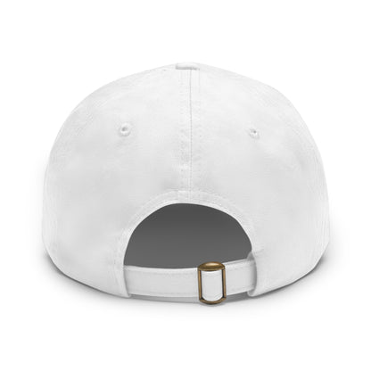 A gray dad hat by Printify, crafted from bio-washed chino twill, featuring a circular blue and white leather patch on the front. The patch showcases a baseball design with "Miller Wiffle" written in cursive font.