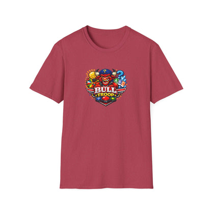 Bull Troop All In Jest Trivia Team T-Shirt — Colorful Mascot Logo Tee