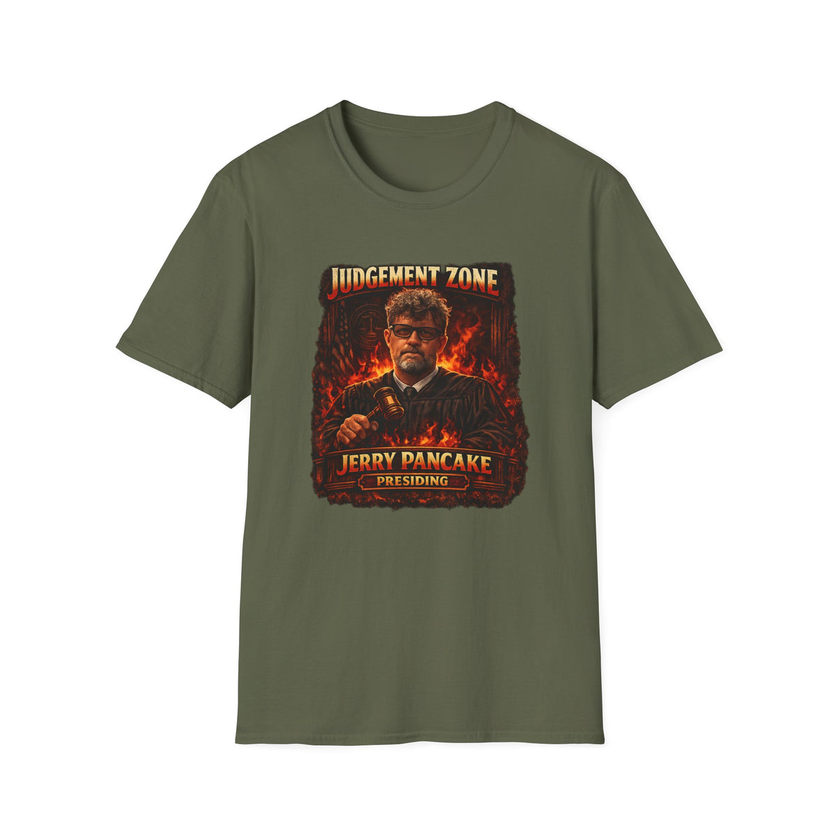 Judgement Zone T-Shirt — ‘Judgement Zone’ Retro Flame Graphic Tee (Jerry Pancake)