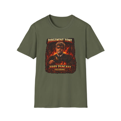 Judgement Zone T-Shirt — ‘Judgement Zone’ Retro Flame Graphic Tee (Jerry Pancake)