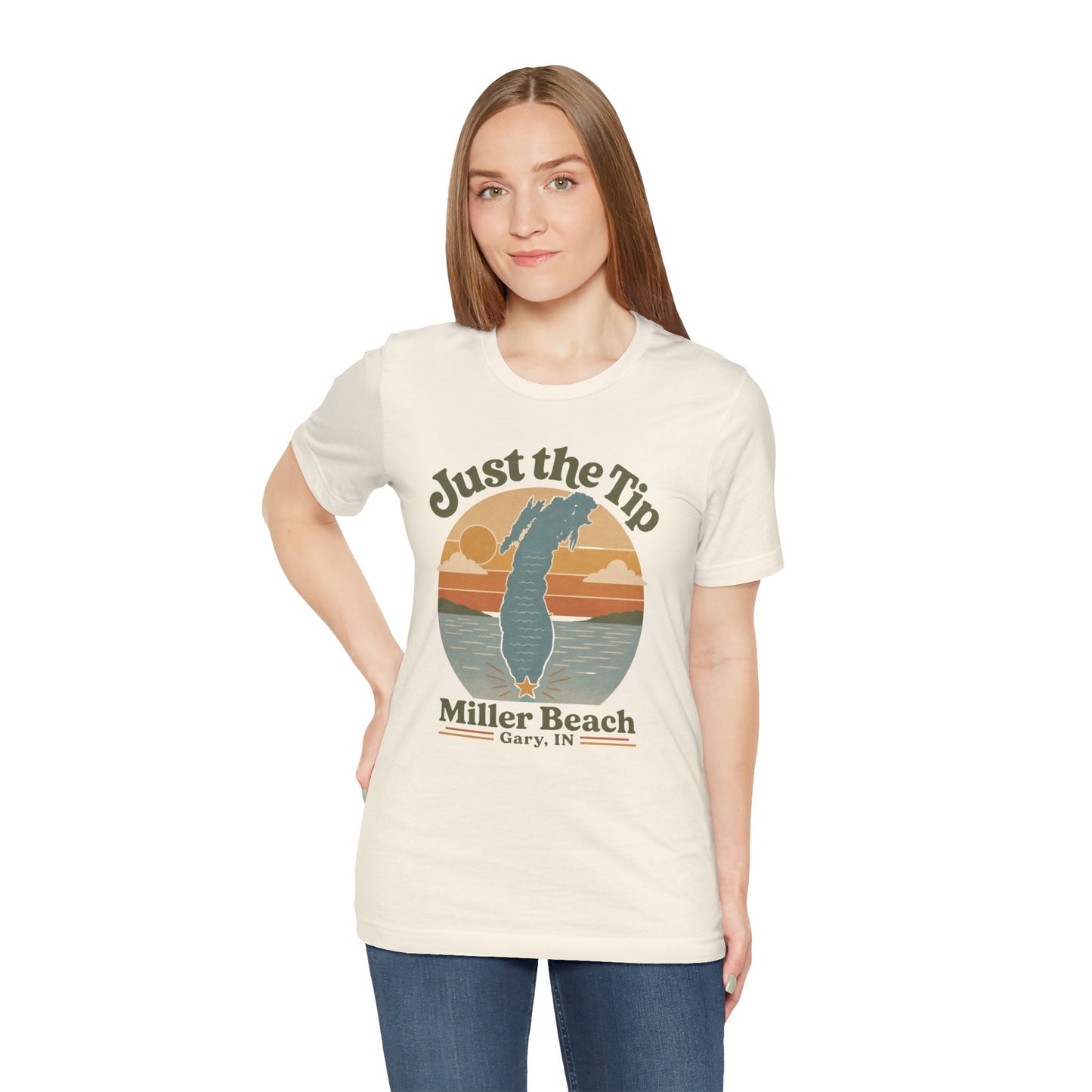 Just the Tip 2026 Design Miller Beach Tee  — Retro Lake Michigan Sunset T‑Shirt