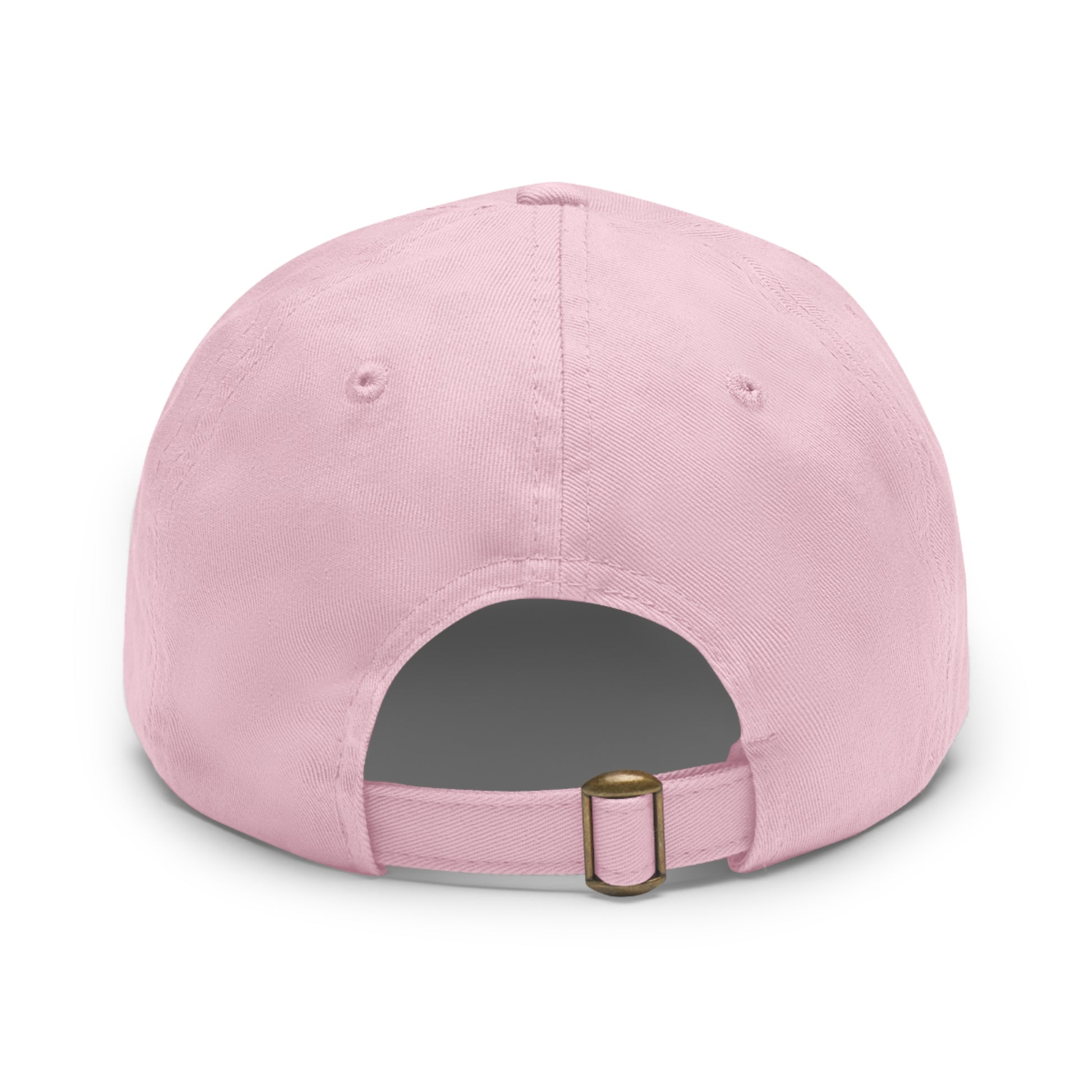 The Printify Dad Hat with Leather Patch (Rectangle) is a black, six-panel low-profile baseball cap made from bio-washed chino twill. This personalized Dad hat features a curved brim, visible stitching details, and a rectangular leather patch on the front that reads "I'm good I'm a pro" in grey text.