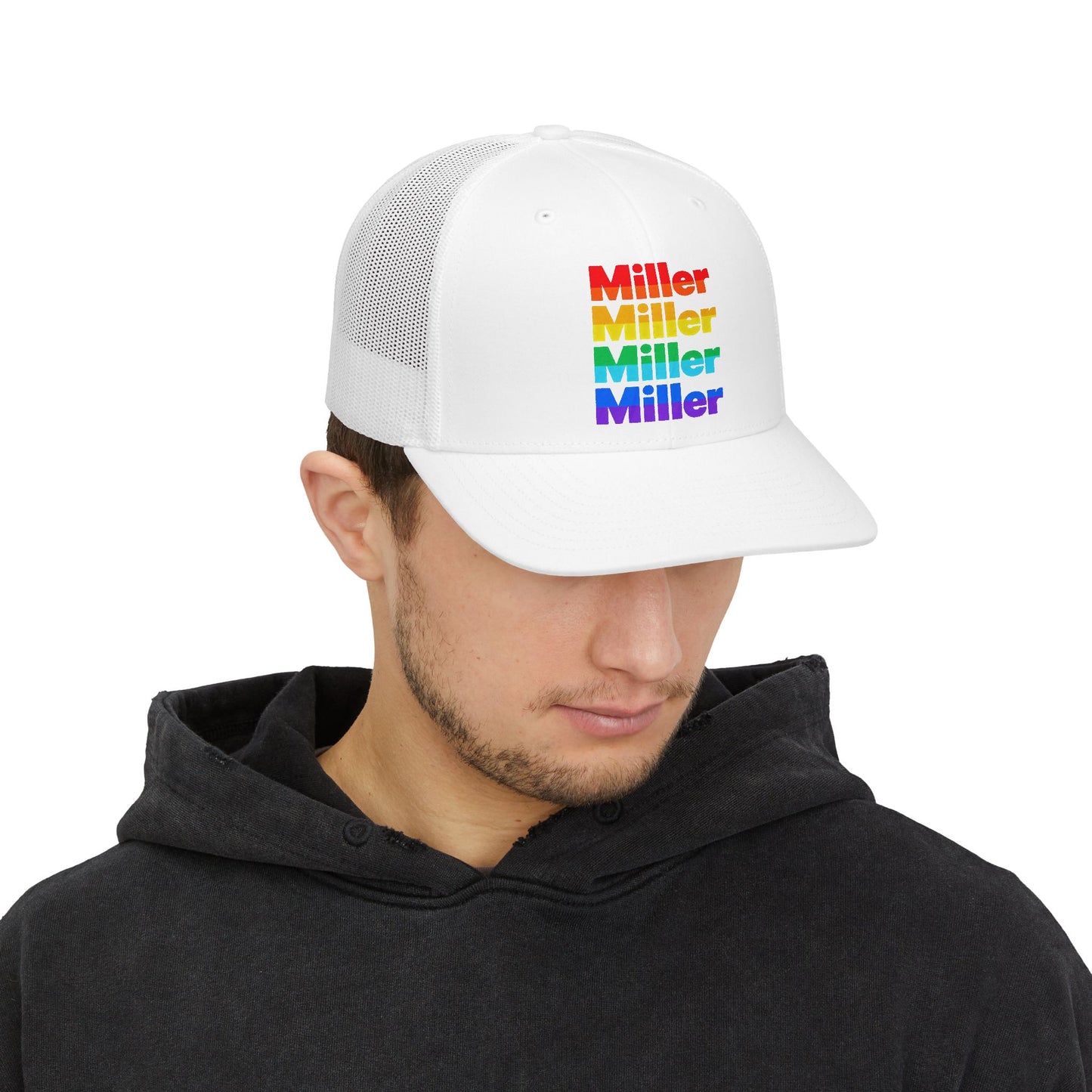 Rainbow 'Miller' Trucker Hat — Personalized Pride Snapback Cap