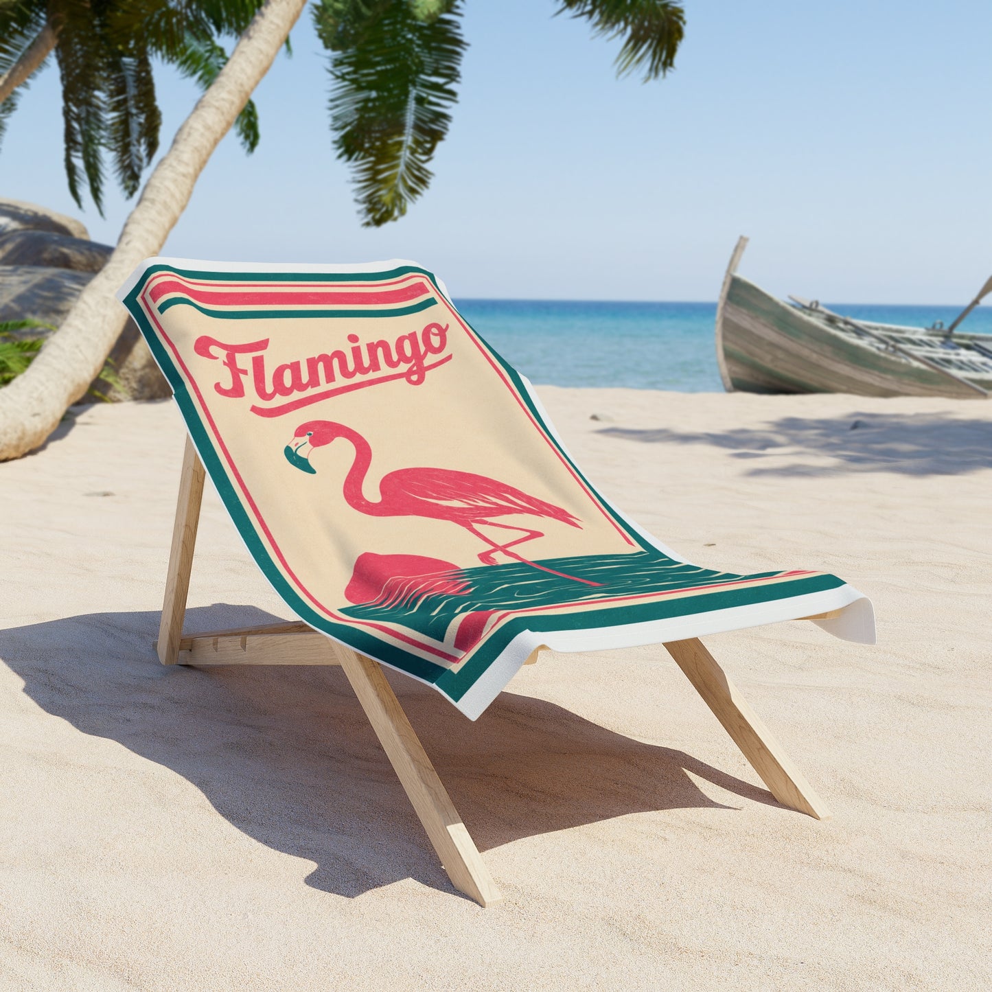 Retro Flamingo Beach Towel – Vintage Pink Tropical Pool & Sea Towel