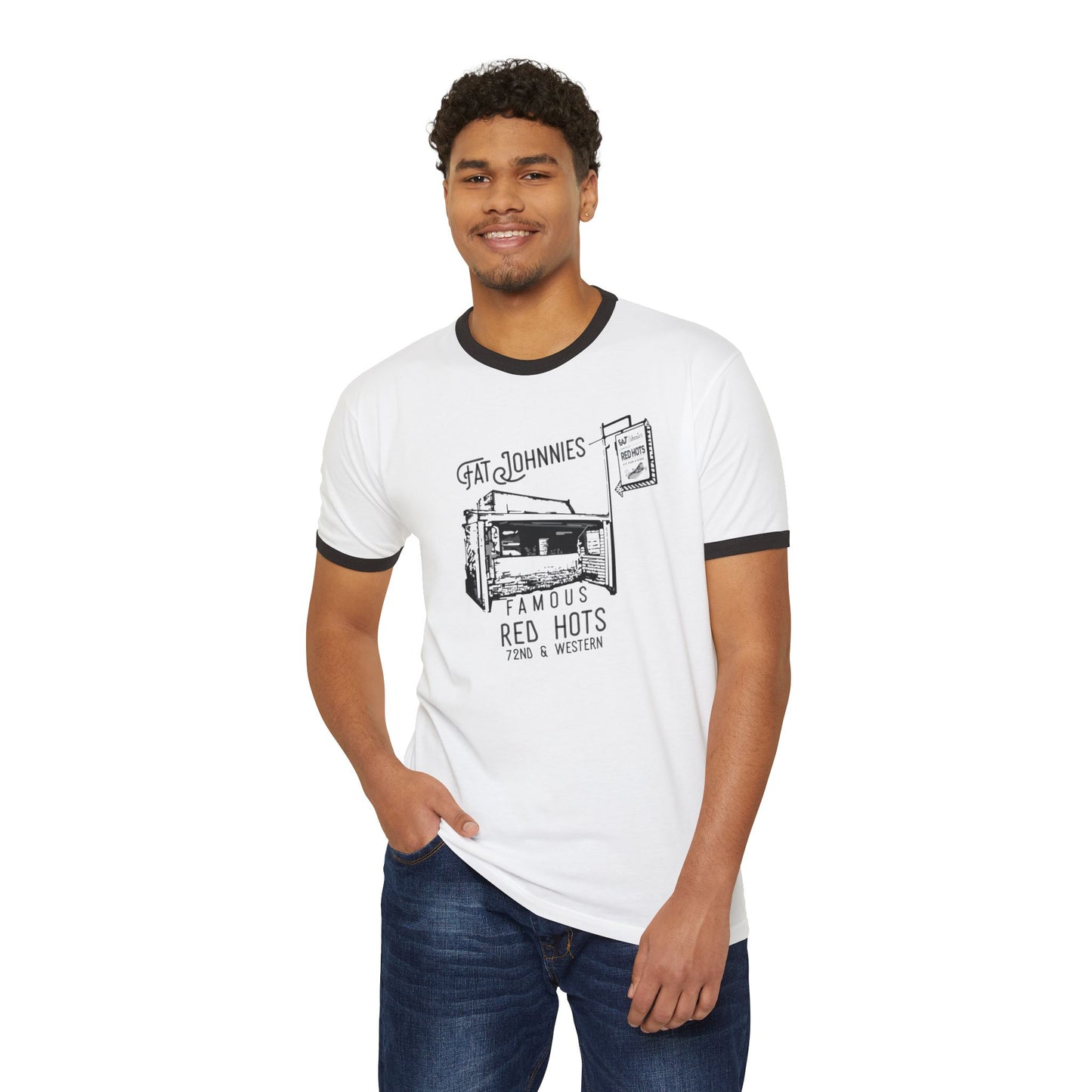 Fat Johnnie's T-Shirt - Unisex Cotton Ringer T-Shirt