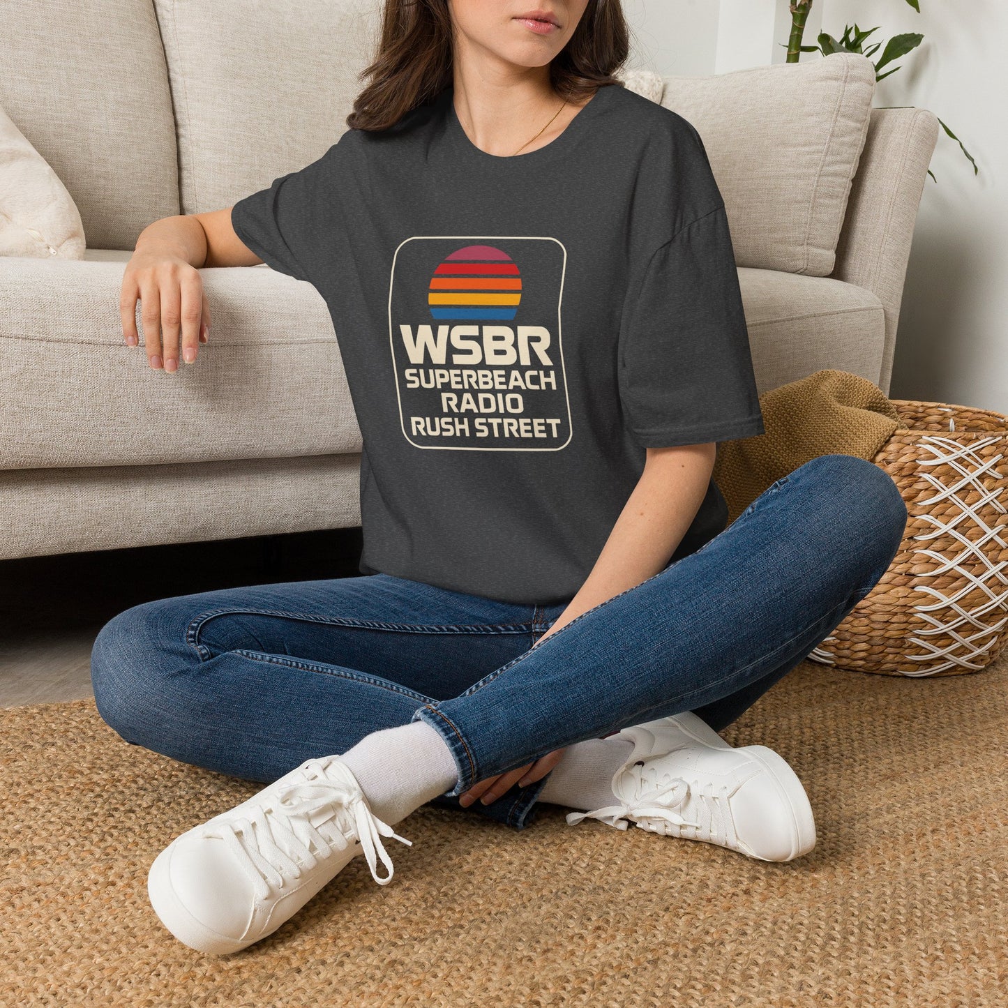 WSBR Superbeach Radio Graphic T-Shirt — Retro Sunset Beach Vibe