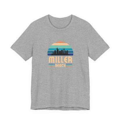 Miller Beach Retro Sunset Tee - Chicago Skyline