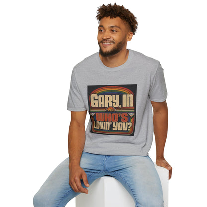 T-Shirt — "Gary, I'm Who's Lovin' You?" Retro Rainbow Design - Pride Month