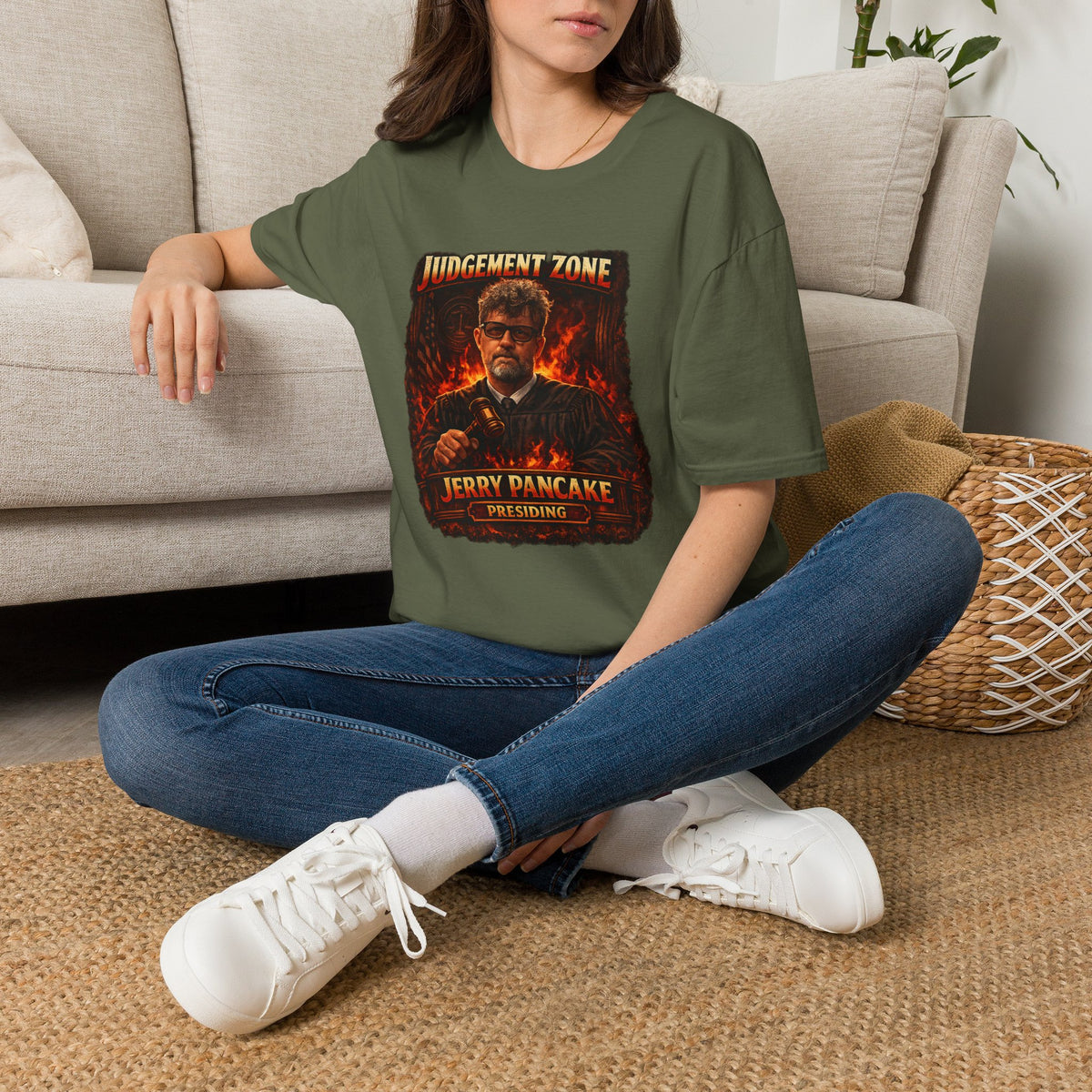 Judgement Zone T-Shirt — ‘Judgement Zone’ Retro Flame Graphic Tee (Jerry Pancake)