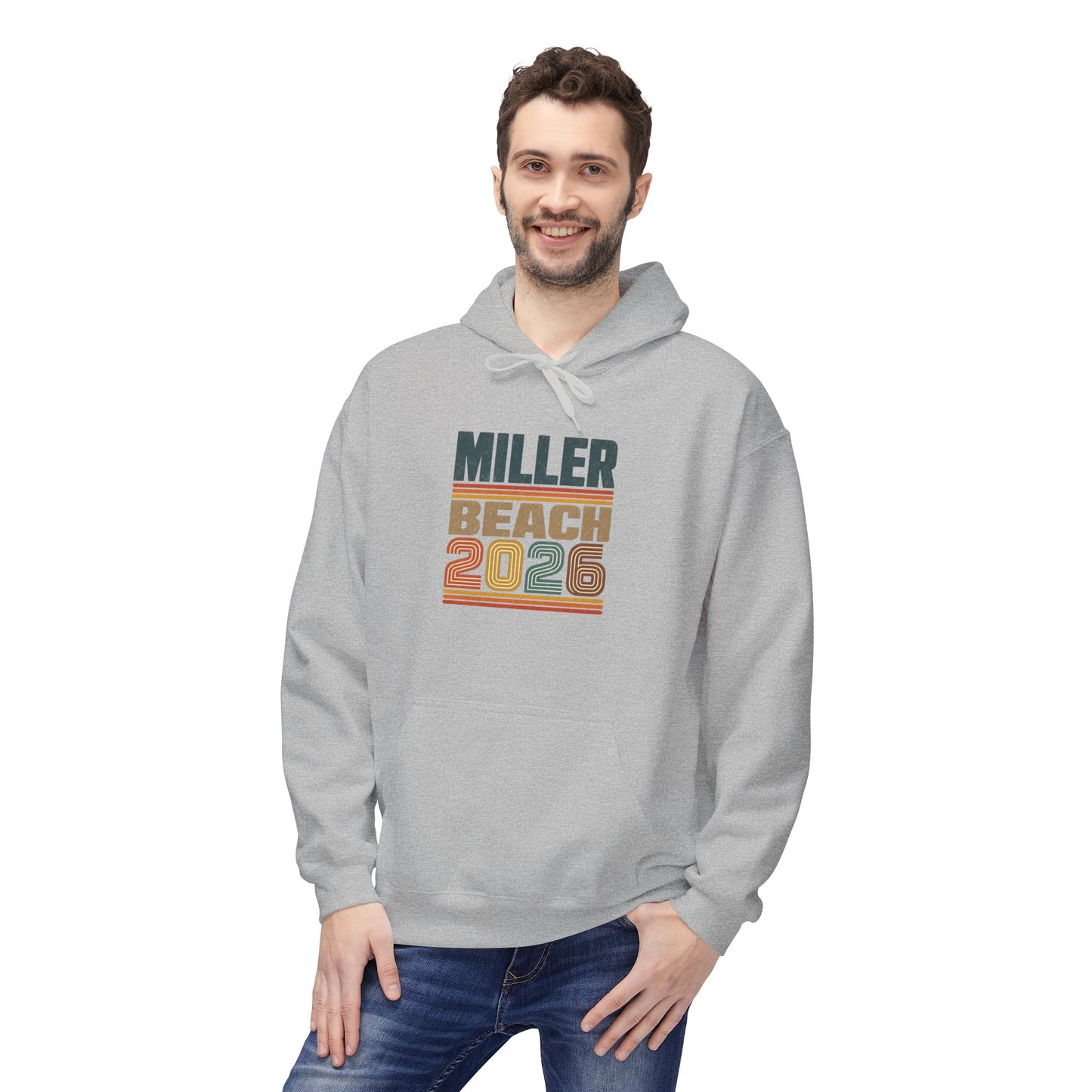 Miller Beach 2026 Retro Hoodie — Vintage Striped Vacation Pullover