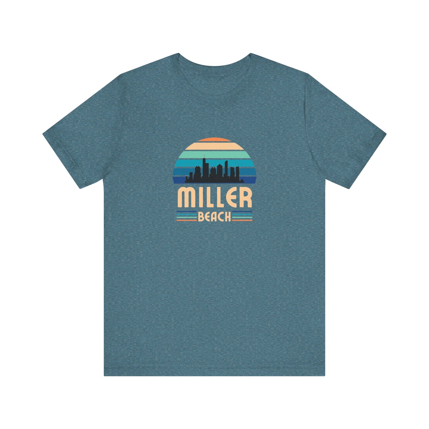 Miller Beach Retro Sunset Tee - Chicago Skyline