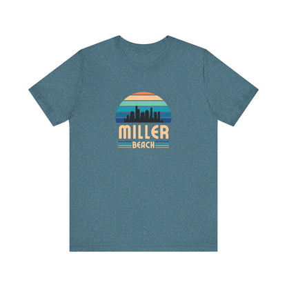 Miller Beach Retro Sunset Tee - Chicago Skyline