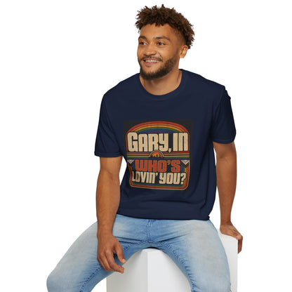 T-Shirt — "Gary, I'm Who's Lovin' You?" Retro Rainbow Design - Pride Month