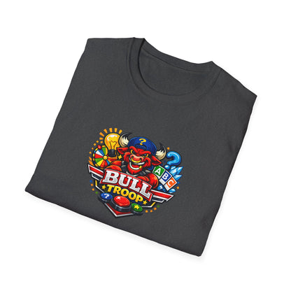 Bull Troop All In Jest Trivia Team T-Shirt — Colorful Mascot Logo Tee