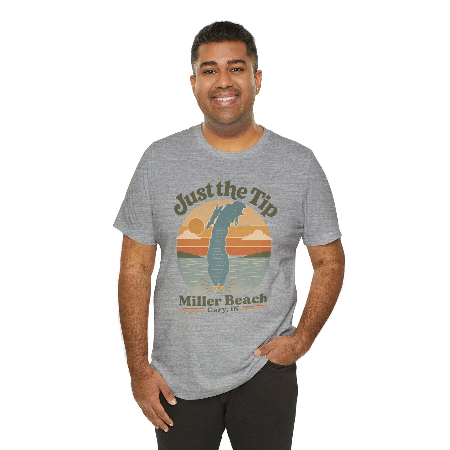 Just the Tip 2026 Design Miller Beach Tee  — Retro Lake Michigan Sunset T‑Shirt