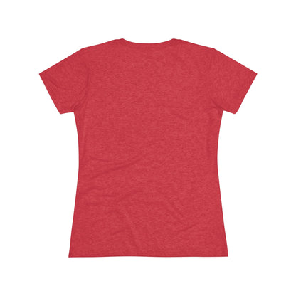 A Women's Triblend Tee by Printify, titled "Helen Roper - Three's Company," features a red design with an illustration of a smiling person with curly hair and colorful clothing. Below the illustration, the text "Helen Roper" is written in a bold, retro font, capturing the essence of vintage TV humor.