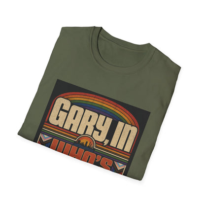 T-Shirt — "Gary, I'm Who's Lovin' You?" Retro Rainbow Design - Pride Month