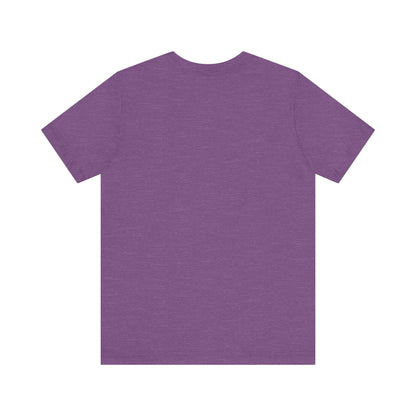 A purple Mr. Wizard's World T-shirt from Printify, featuring bold gradient red and white text with a lightning bolt through the letter "A" in "Wizard." Ideal for science enthusiasts and fans of the iconic 1980s Nickelodeon show, this unisex jersey short sleeve tee is displayed against a plain white background.