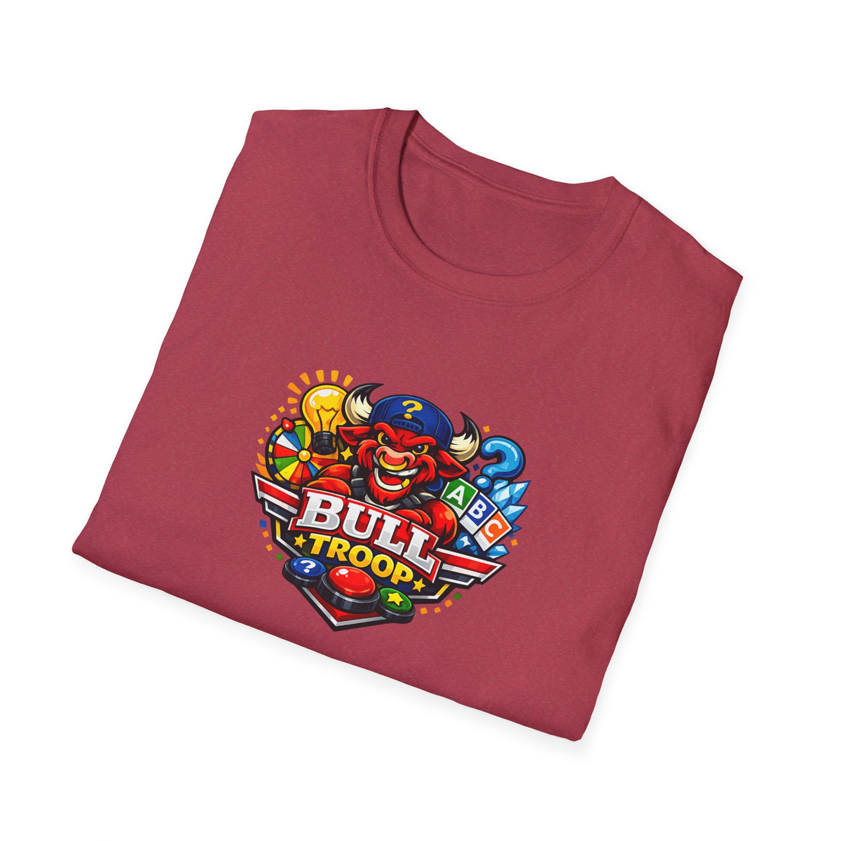 Bull Troop All In Jest Trivia Team T-Shirt — Colorful Mascot Logo Tee