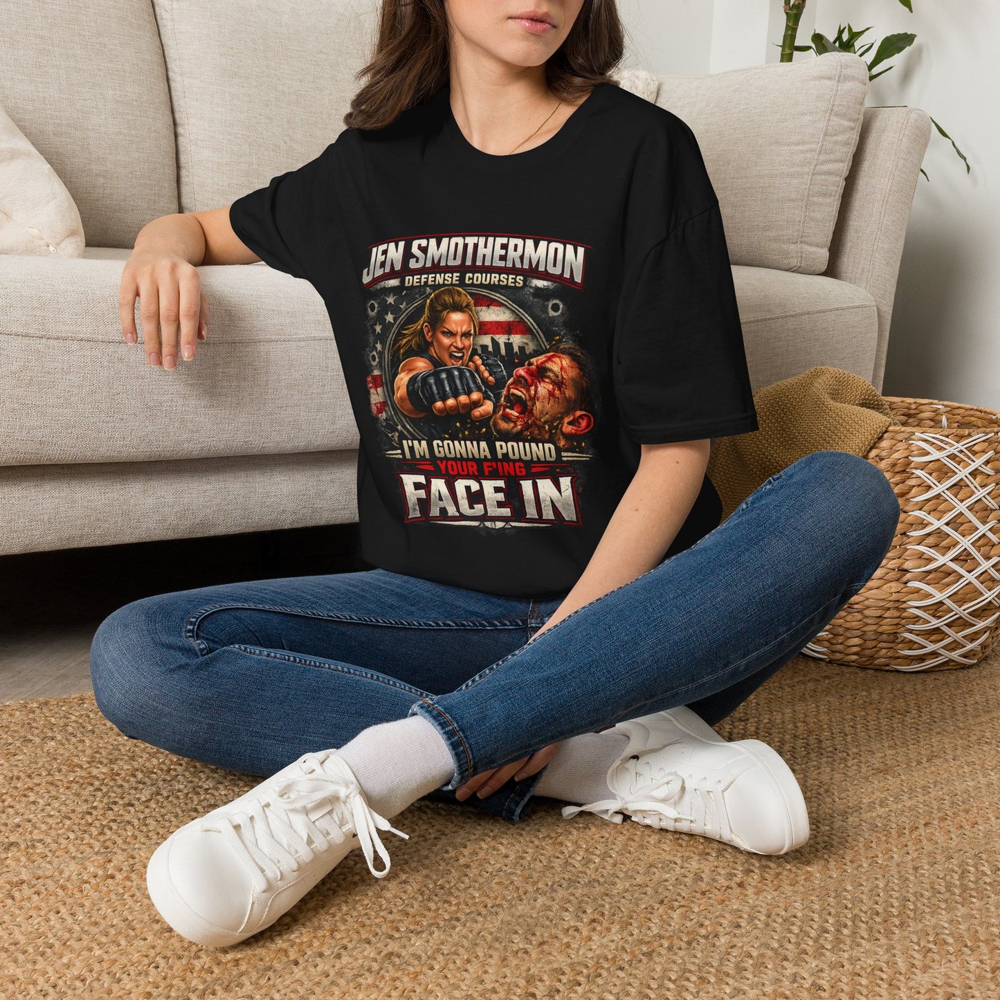 Jen Smothermon Defense Courses T-Shirt — 'I'm Gonna Pound Your Face In' Self-Defense Tee