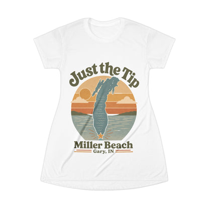 Just the Tip Miller Beach T-Shirt Dress Beach Cover Up — Retro Lake Michigan Sunset