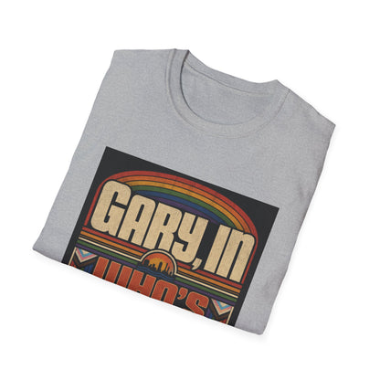 T-Shirt — "Gary, I'm Who's Lovin' You?" Retro Rainbow Design - Pride Month