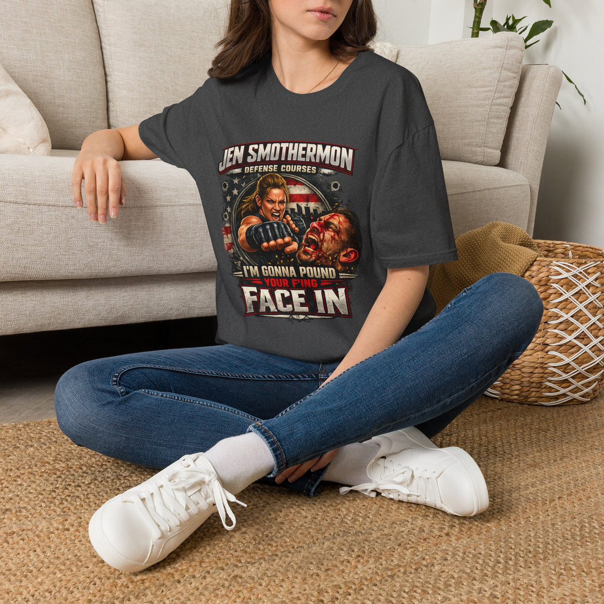 Jen Smothermon Defense Courses T-Shirt — 'I'm Gonna Pound Your Face In' Self-Defense Tee