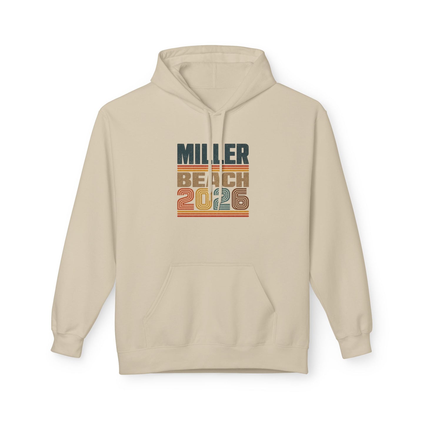 Miller Beach 2026 Retro Hoodie — Vintage Striped Vacation Pullover