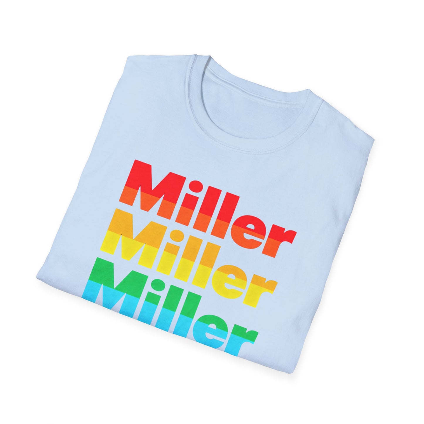 Miller Beach Rainbow Retro Tee — Vintage Stack Name Pride T-Shirt