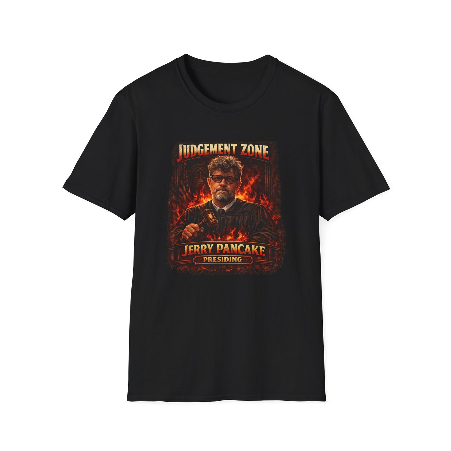 Judgement Zone T-Shirt — ‘Judgement Zone’ Retro Flame Graphic Tee (Jerry Pancake)