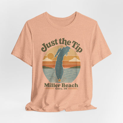 Just the Tip 2026 Design Miller Beach Tee  — Retro Lake Michigan Sunset T‑Shirt