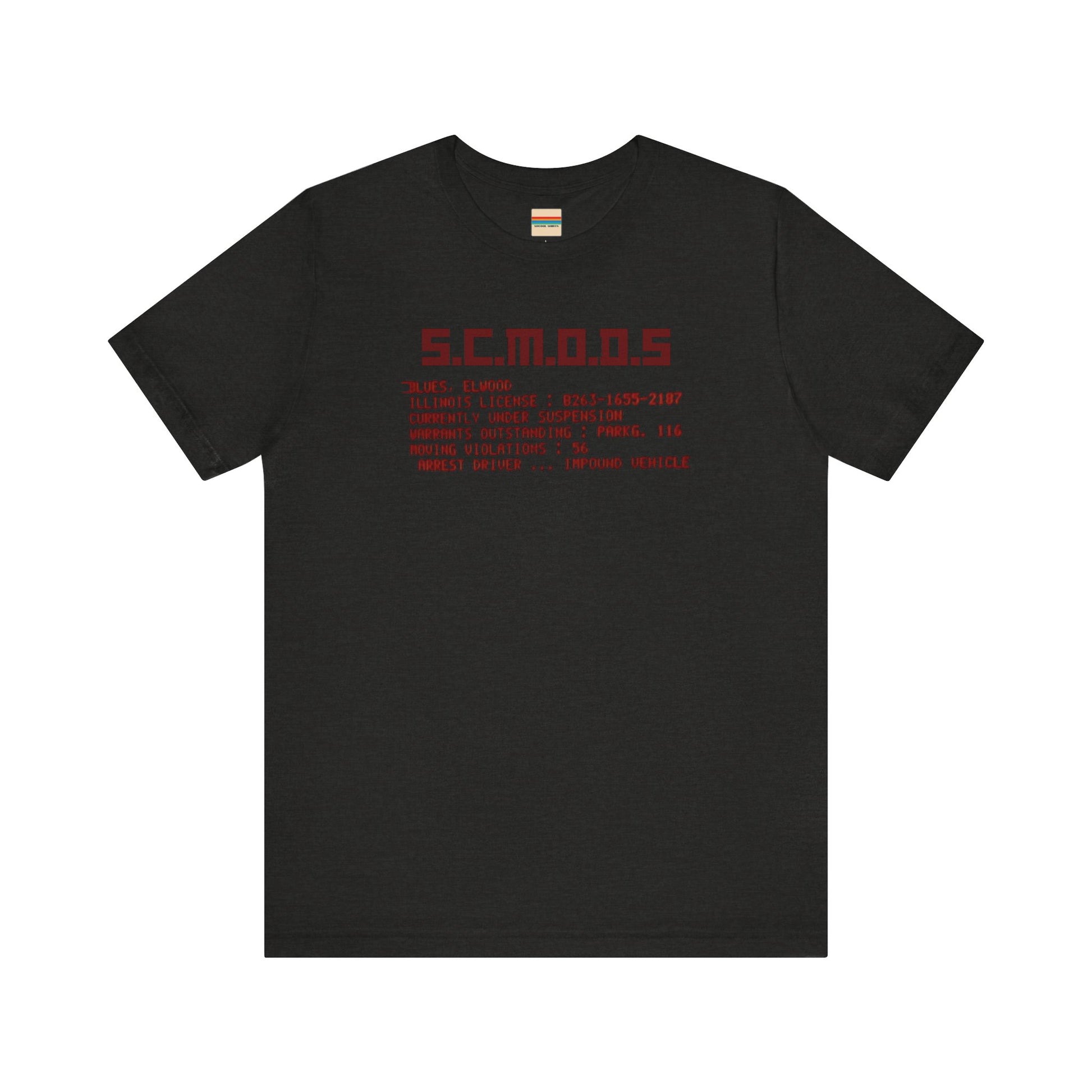 Two yellow "S.C.M.O.D.S. Blues Brother's - Unisex Jersey Short Sleeve Tee" shirts from Printify, featuring "S.C.M.O.D.S" in bold, stylized letters along with smaller text detailing terms like "Illinois," "license," and "impound vehicle." Perfect for fans of The Blues Brothers and Jake and Elwood Blues, the T-shirts are neatly folded and stacked.