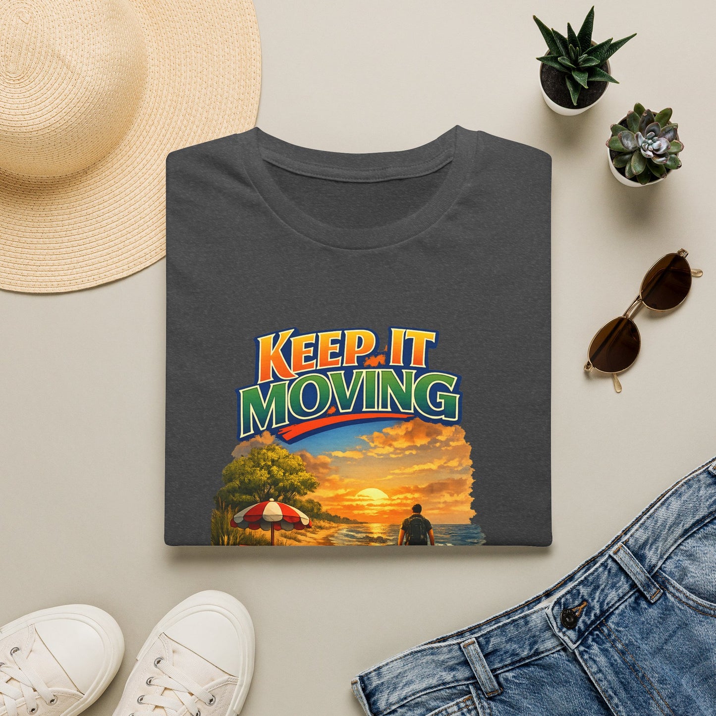 Keep It Moving T-Shirt — Motivational Sunset Surf Graphic Tee