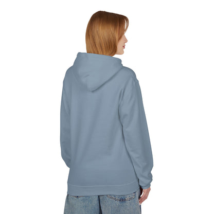 This olive green hoodie from Printify, inspired by the Pinto Lounge - Tinley Park, IL 1980s Softstyle Fleece Hoodie, features a white abstract design with a cat illustration and "NOIR" on the front. Made sustainably, it boasts a front pocket and drawstring hood for stylish comfort.