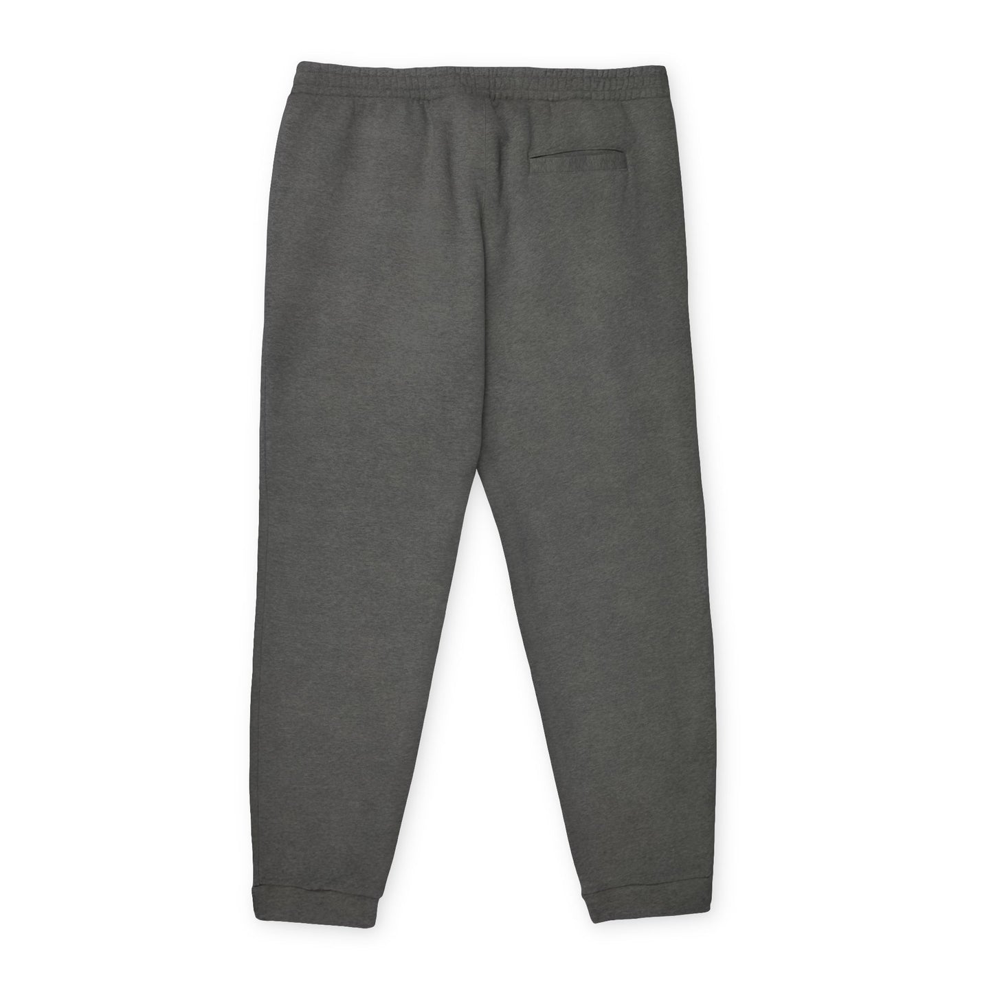 Adidas Unisex Fleece Joggers from Printify, featuring a gray design with an embroidered basketball and hoop logo on the upper left leg, made from sustainable materials for ultimate comfort and style.