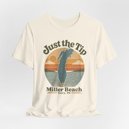 Just the Tip 2026 Design Miller Beach Tee  — Retro Lake Michigan Sunset T‑Shirt