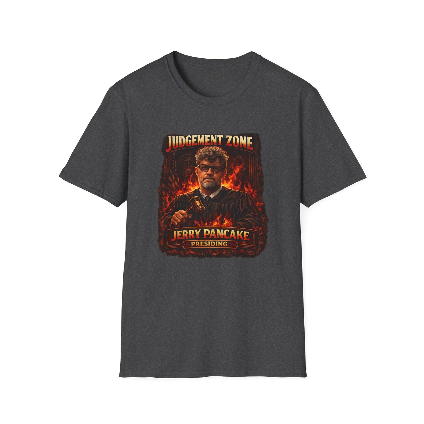 Judgement Zone T-Shirt — ‘Judgement Zone’ Retro Flame Graphic Tee (Jerry Pancake)